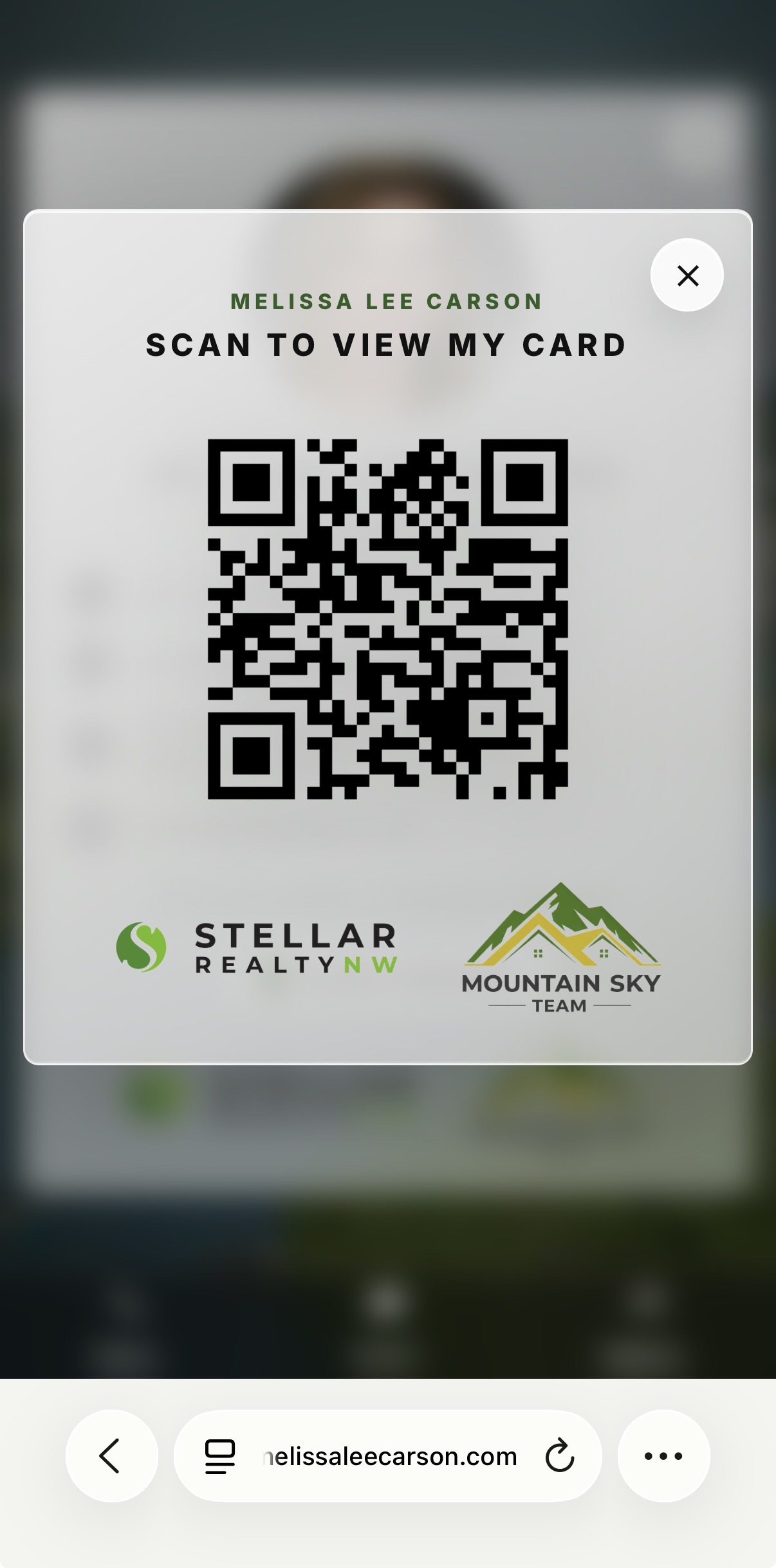 Scannable QR code for Melissa Carson’s live be.card